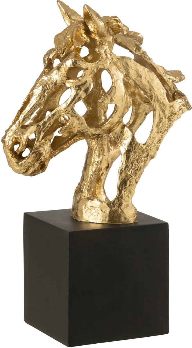J-Line figuur Paard Op Voet- polyresin - goud/zwart - large