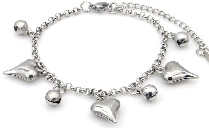 Armband - RVS - hartjes - zilverkleurig - 16-21 cm