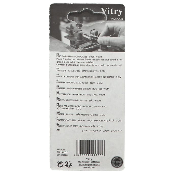 Vitry Wenkbrauw Pincet Krab Bits Roestvrij Staal