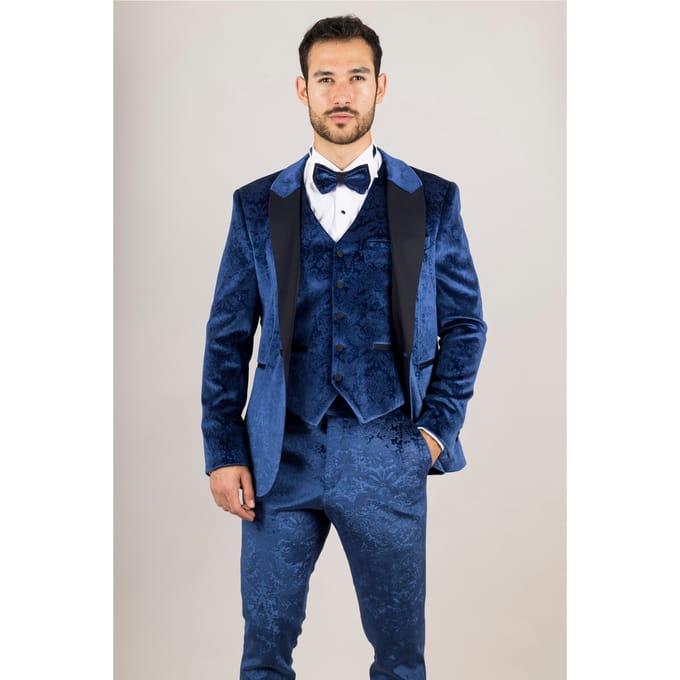 Heren Blauwe 3-delige Fluwelen Trouw Tuxedo Formele Pak