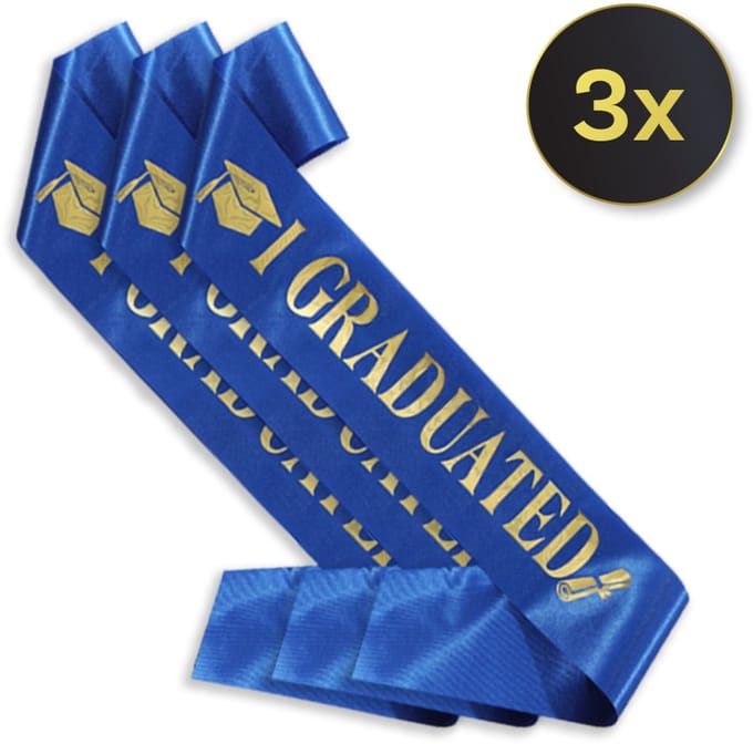 LUQ - Graduation Sjerp – Blauw met Gouden Tekst - 3 Stuks – Accessoire Geslaagd, Afstuderen & Graduation
