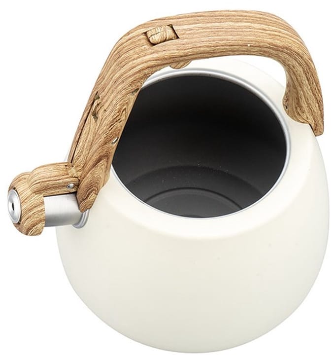 Klausberg 7775 - Fluitketel met fluit - 2.5 liter - RVS - Wit met houten handgreep