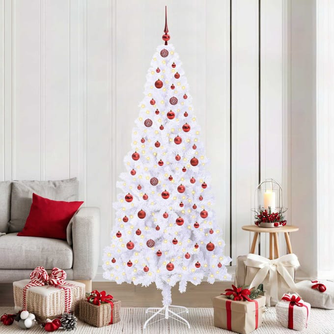 vidaXL - Kunstkerstboom - met - 300 - LED - Wit - 210 - cm - PVC - en - Staal