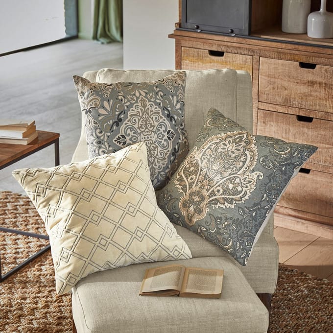 LOBERON Kussenhoes set van 3 Madalena beige/blauw