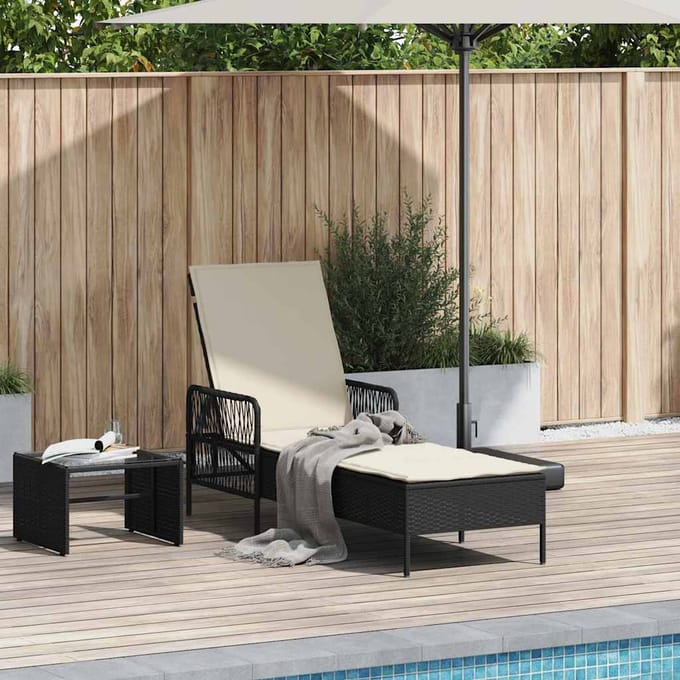vidaXL Ligstoel Zwart en Crème Wit 55 x 200 x 92 cm poly rattan