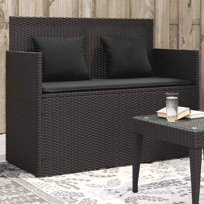 vidaXL - Tuinbank - met - kussens - poly - rattan - zwart