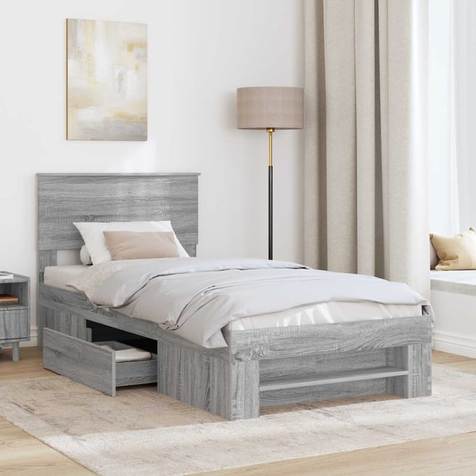 vidaXL - Bedframe - Grijs - Sonoma - 75 - x - 190 - cm - Bewerkt - hout