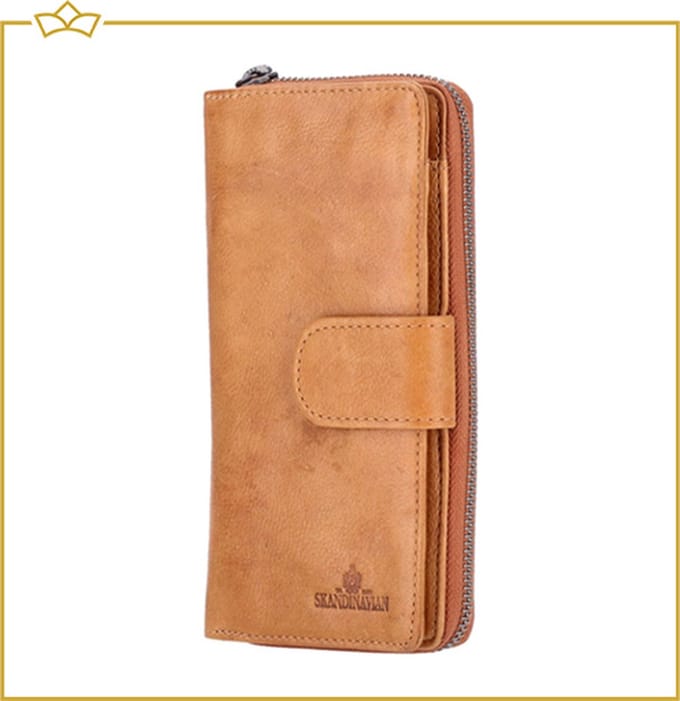 ATTREZZO® Portemonnee Dames - Cognac - Groot model - 100% Leer