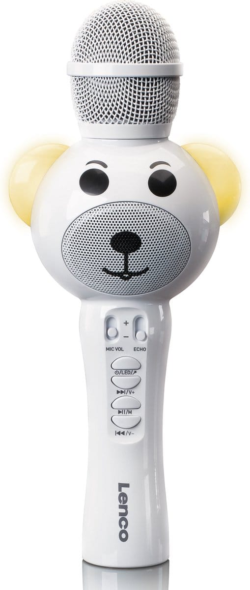 Lenco BMC-060WH - Karaoke microfoon met Bluetooth, Micro-SD kaart en AUX-uitgang - Ingebouwde Stemvervormer en LED Verlichting - Wit