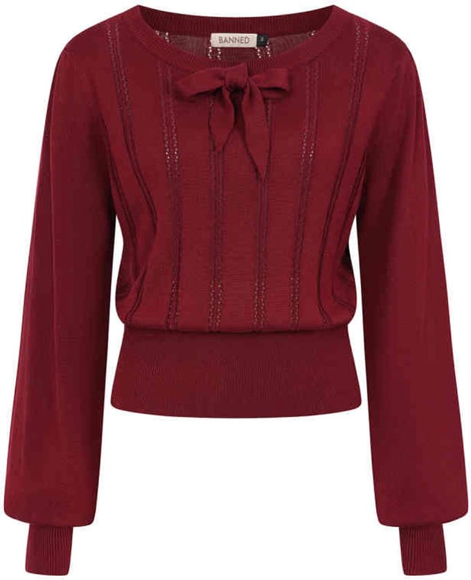 Banned - Angel Pointelle Knit Gebreide trui - L - Bordeaux rood