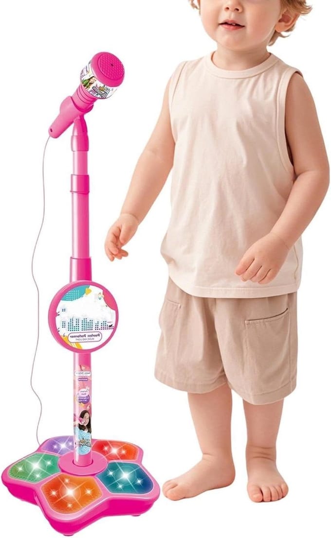 Kinder Microfoon - Speelgoed Microfoon - Zangfeestjes Entertainment - Met LED Podiumlicht - Inclusief Standaard - Kleurrijk
