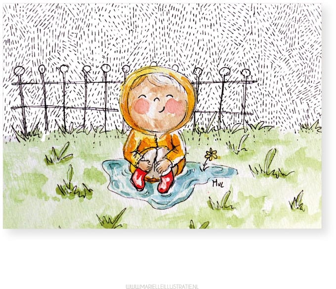 in de regen