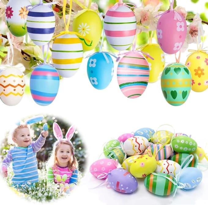 Pack of 12 Easter Eggs Decoration Colourful Eggs Decorative Eggs Plastic Eggs for Hanging Tree Easter Decoration Spring - ShopVlot