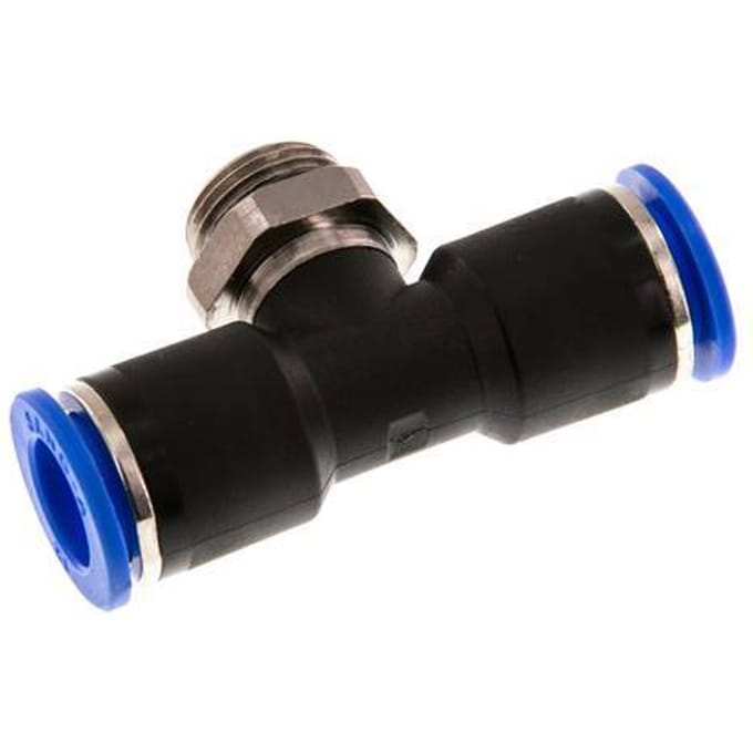 12mm x G3/8'' inline T-stuk Messing/PA 66 Insteekfitting Buitendraad Draaibaar NBR