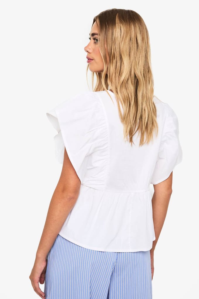 boohoo Dames Gerafelde V-hals smock top | White | Maat: 6