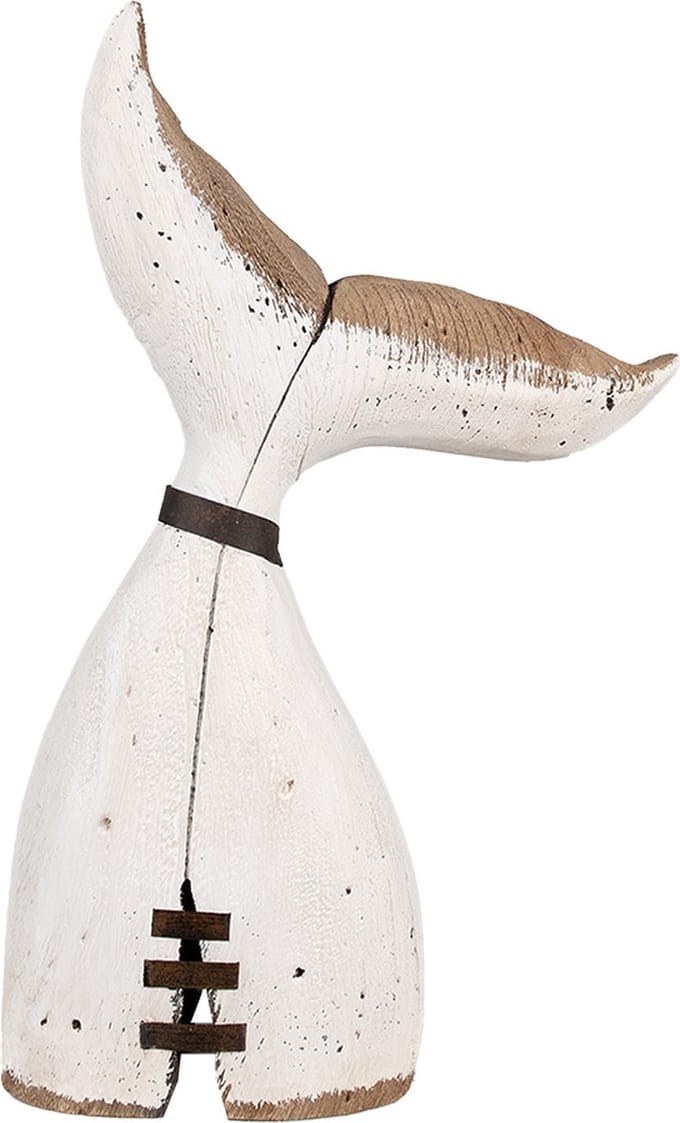 Clayre & Eef Decoratie Beeld Walvis 45 cm Wit Bruin Hout