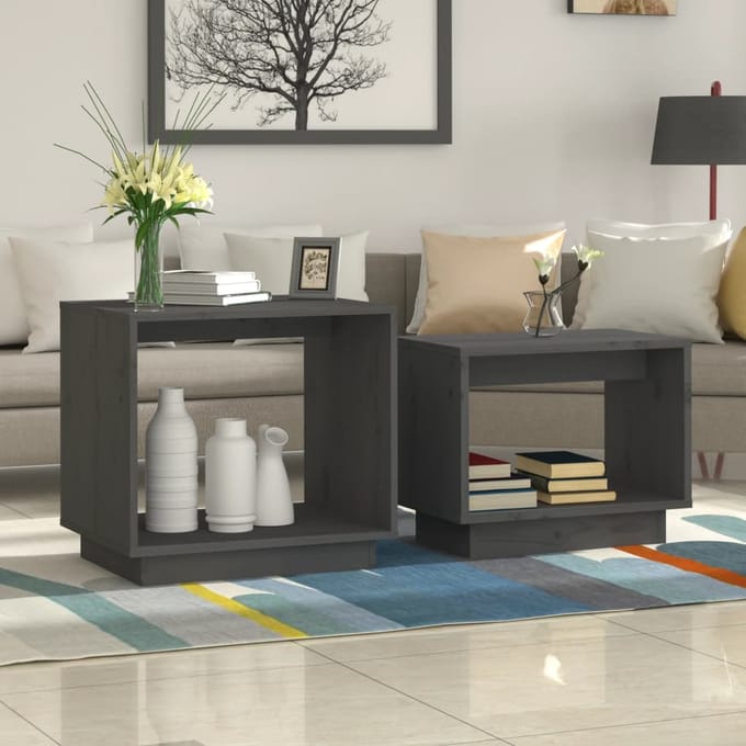 vidaXL - 2-delige - Salontafelset - massief - grenenhout - grijs