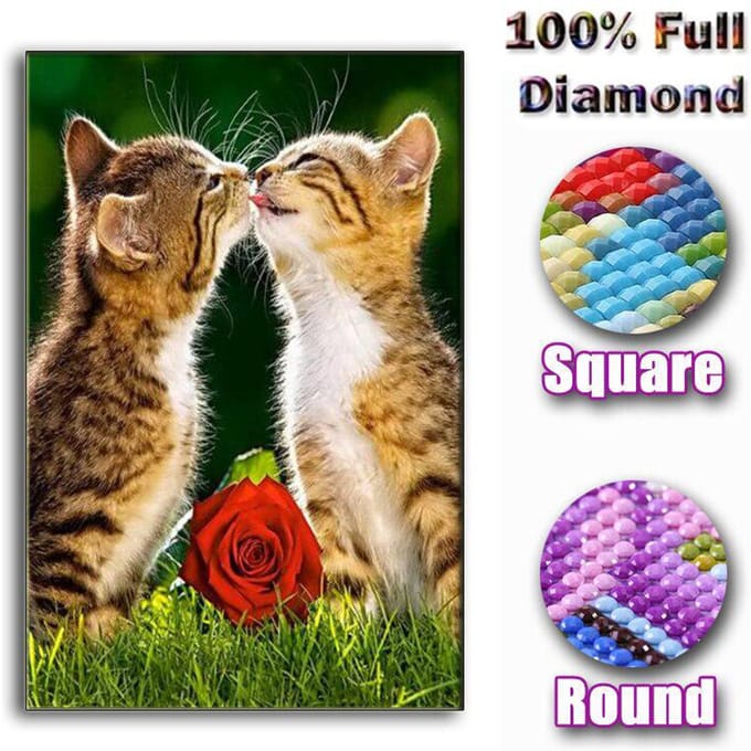 Diamant rond complet 5D bricolage diamant peinture Couple chat diamant brodé 20X30CM black
