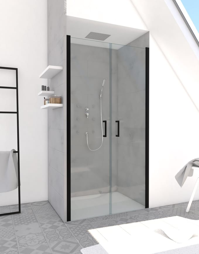 Aurlane Douche Swingdeur - Helder Glas 6mm - Mat Zwart - 90x200cm