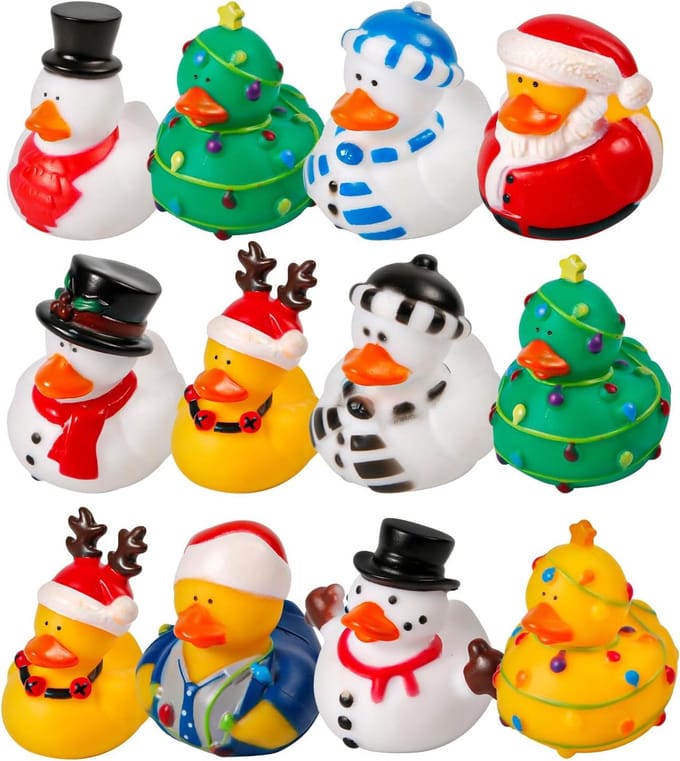 Set van 12 Rubberen Badeendjes met Kerstthema voor Badtijd