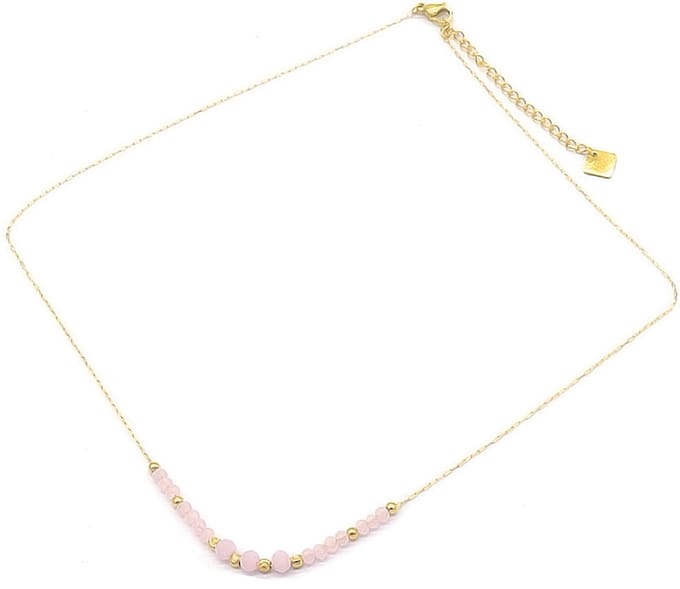Ketting met Glaskralen - RVS - Lengte 39-44 cm - Roze