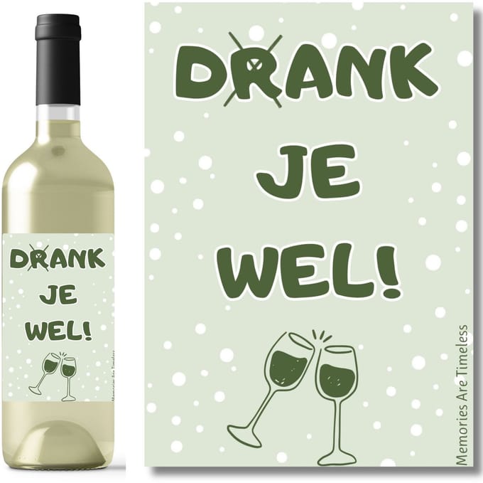 Wijnetiket Drank je wel – Grappig Bedank Etiket voor Wijnfles – 10,5 x 14,8 cm