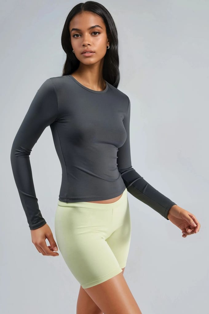 Slim Fit Crew Neck Lange Mouw Blouse