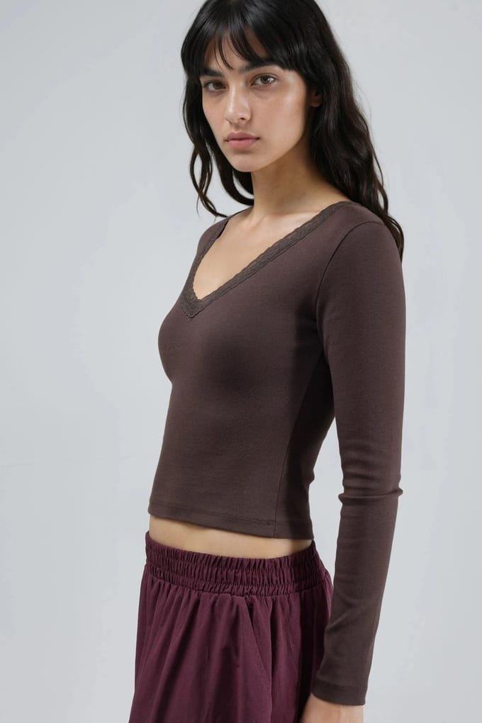 Slim Fit V-hals Blouse met Kantdetails