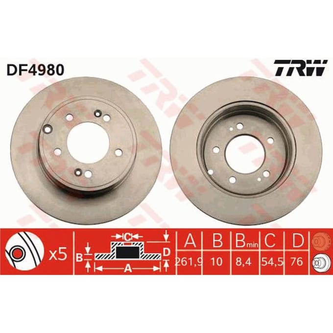 Remschijf TRW DF4980 achter, volledig, 1 Stuk