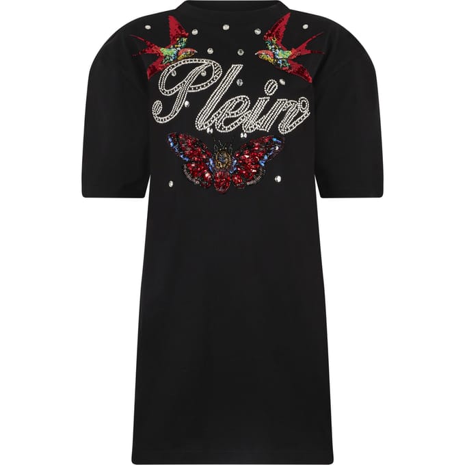Open Back T-Shirt Dress Tattoo Strass