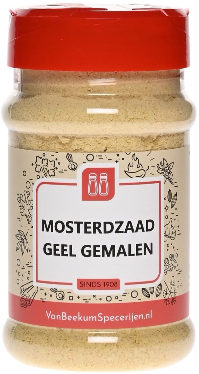 Van Beekum Specerijen - Mosterdzaad Geel Gemalen - Strooibus 120 Gram