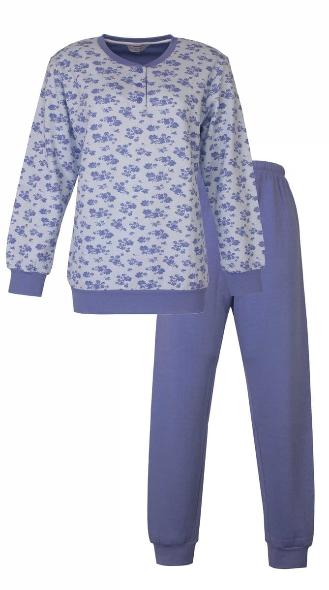 Tenderness Dames Pyjama - Zachte Fleece - Bloemetjes - Blauw - Maat 3XL