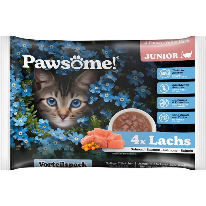 voordeelverpakking: 8x85g Pawsome Junior zalm kattenvoer
