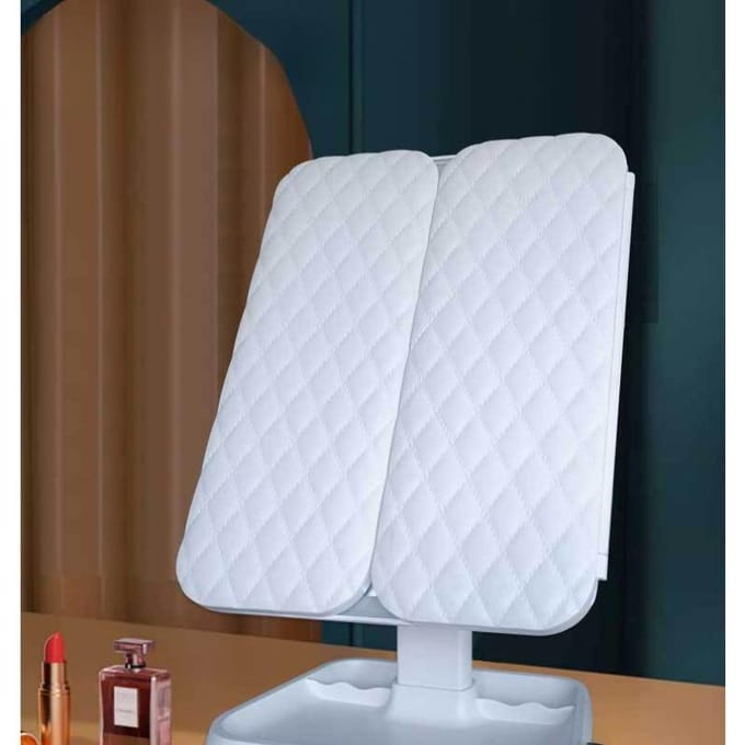 LED Slim Make-up Spiegel, Driekleurig Licht Verstelbare Bureau Spiegel, Vierkant Driezijdig Opvouwbare Vullicht Schoonheidsspiegel wit