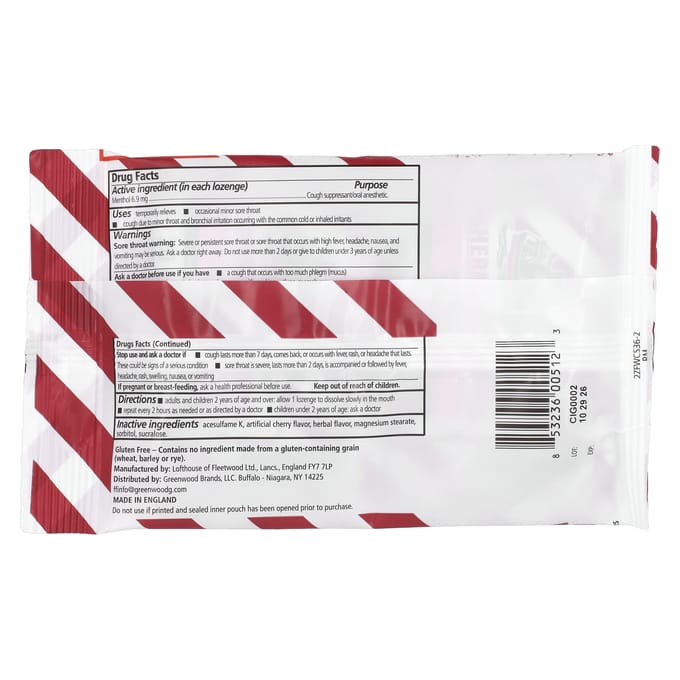 Menthol Hoestprikkelonderdrukkende Pastilles, Suikervrij, Kers, 40 Pastilles