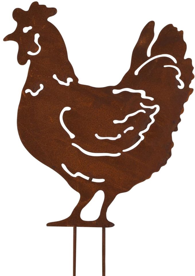 Dekoratief | Tuinprikker m/kip, roest, metaal, 27x40cm | A260492