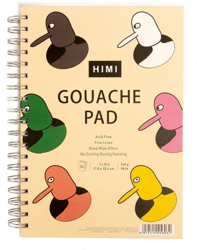 HIMI - Gouache Pad - Animal - 17.8 x 25.4 cm - ringband - 50 vellen - 160 gram - wit papier