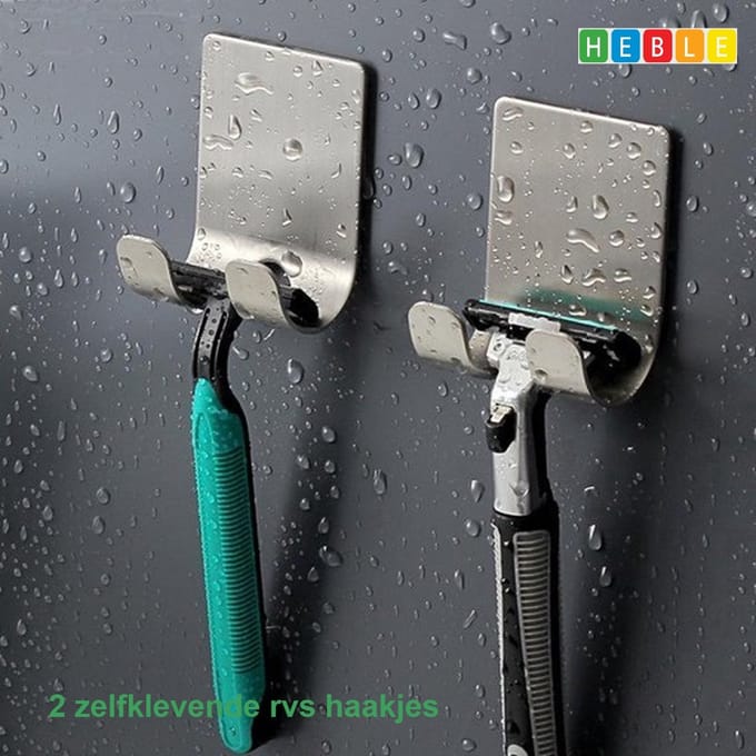 *** 2 Stuks RVS Scheermeshouders - RVS haakjes badkamer Zelfklevend - van Heble® ***