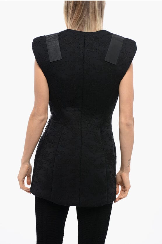Gewatteerd kanten vest met klittenbandsluiting in zwart