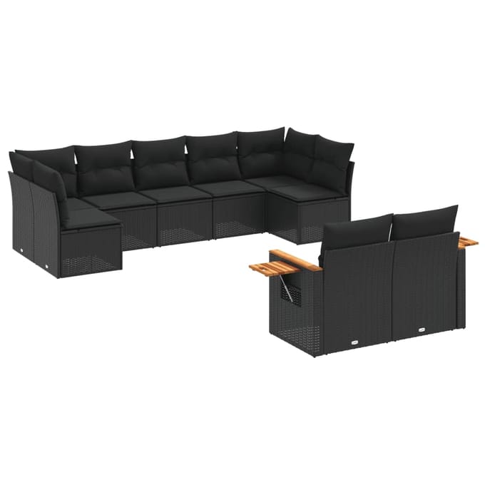 vidaXL - 9-delige - Loungeset - met - kussens - poly - rattan - zwart