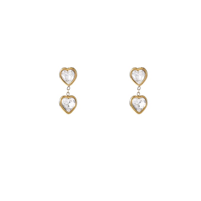 Go Dutch Label Oorknoppen Double Heart Stone Crystal