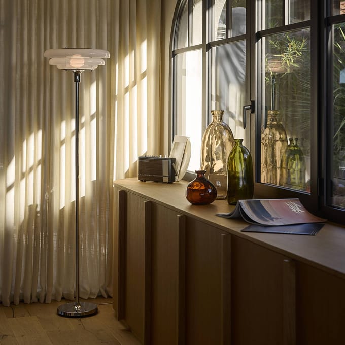 MARKET SET Vloerlamp Sunset, mistwit, glas, E27