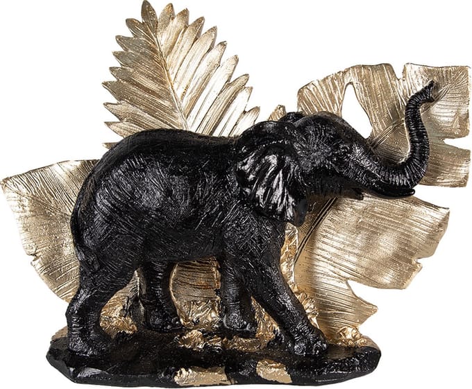 Clayre & Eef Beeld Olifant 18 cm Zwart Goudkleurig Polyresin