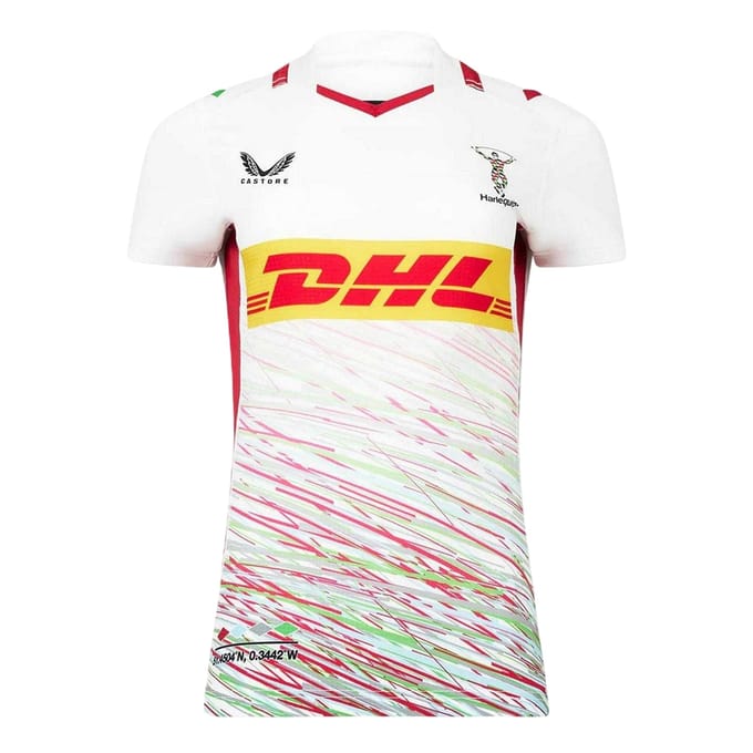 Castore Harlequins F.C. uittenue voor dames (Stralend wit/Nar-rood)
