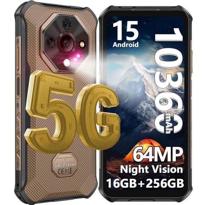 Robuuste 5G Smartphone Ulefone Armor X16 Pro 6.56  10360mAh 16GB+256GB 64MP AI Telefoon Draagbaar Onbreekbaar Android 15 NFC GPS Goud