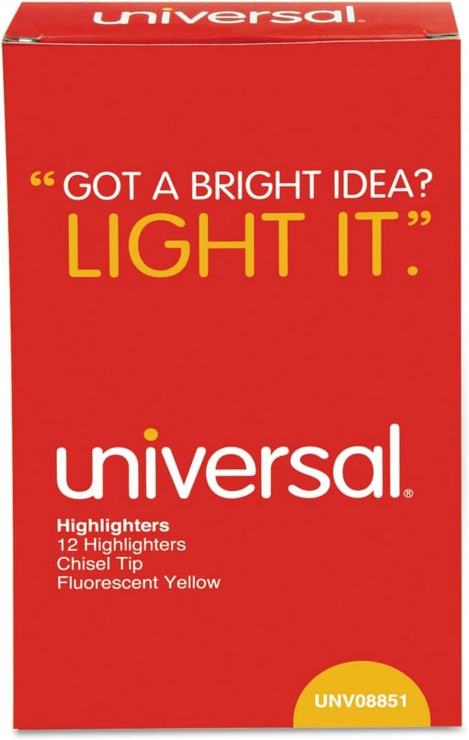 Pocket Clip Highlighter, Chisel Tip, Fluorescent Yellow Ink, 1 Boxes, Sold as 1 Boxes