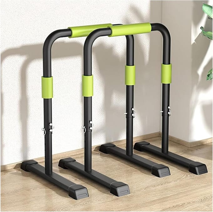 Dip Bars - Parallel Bars - Kracht Training - In Hoogte Verstelbaar - 250 Kg Capaciteit - Zwart Groen