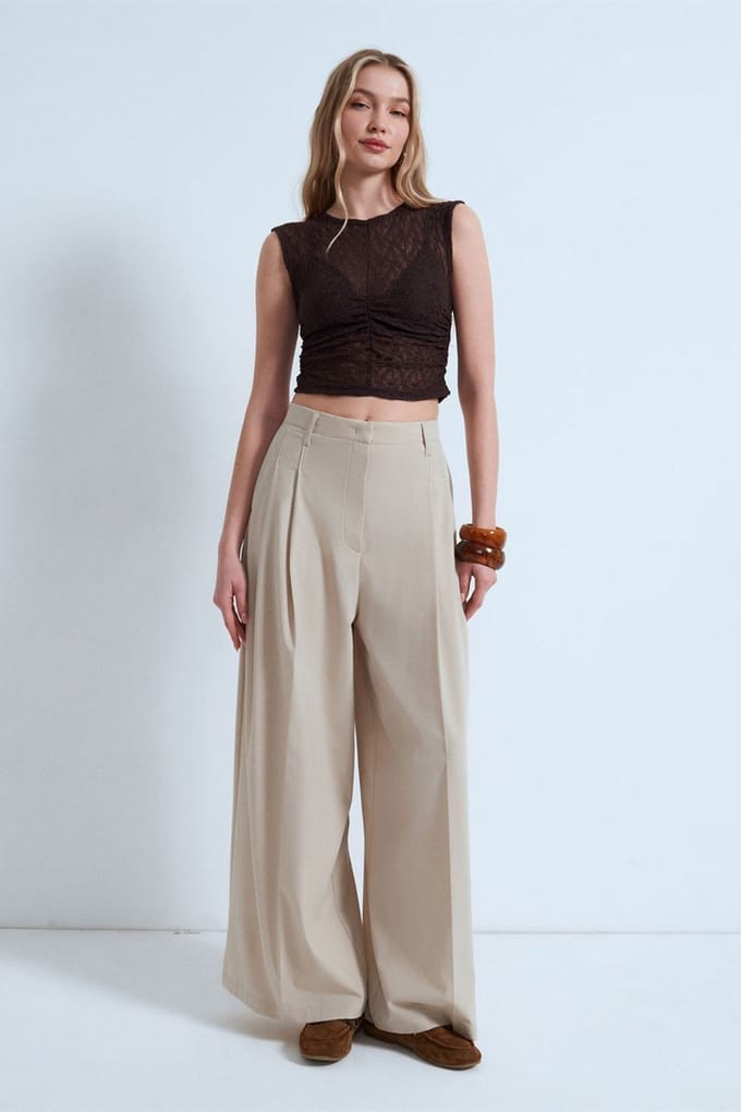Mouwloze Kanten Geribde Blouse