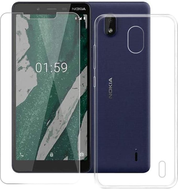 Case Geschikt voor: Nokia 1 Plus Transparant TPU Siliconen Soft + 2X Tempered Glass Screenprotector
