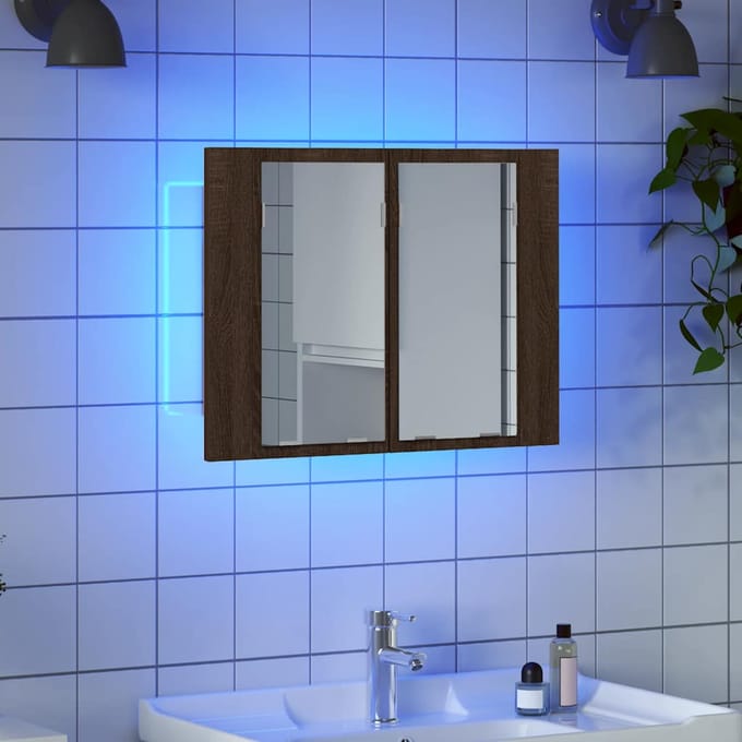vidaXL - Spiegelkast - LED - 60x12x45 - cm - bewerkt - hout - bruin - eikenkleur